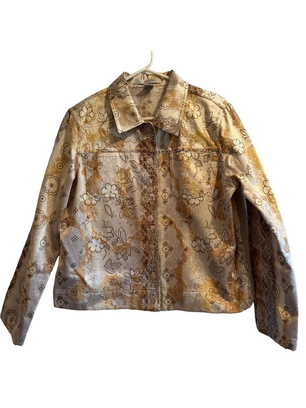 Erin London Gorgeous Floral Blazer Womens Large Cream & Taupe Luxurious Sheen